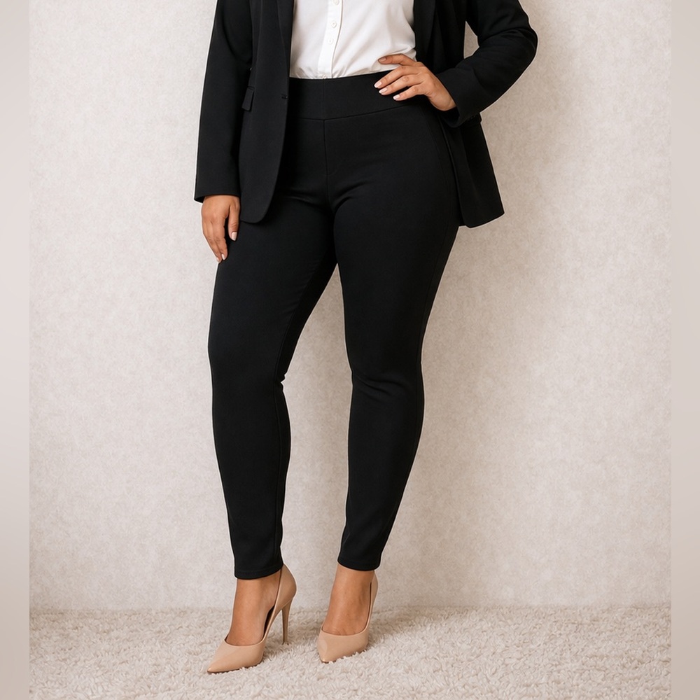 Black Pull-On Jeggings High Waist Stretch Slim Pants Women's